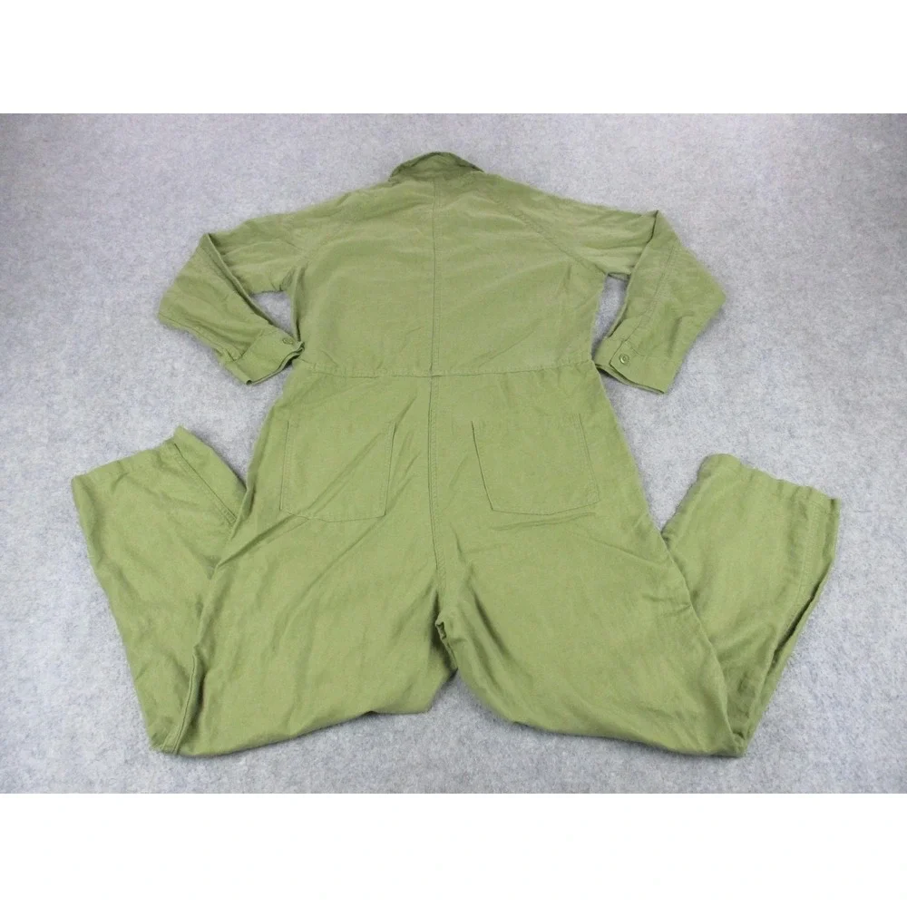 Quince Coveralls Women Large Green Linen Blend Twill Jumpsuit Zip Up Long Sleeve